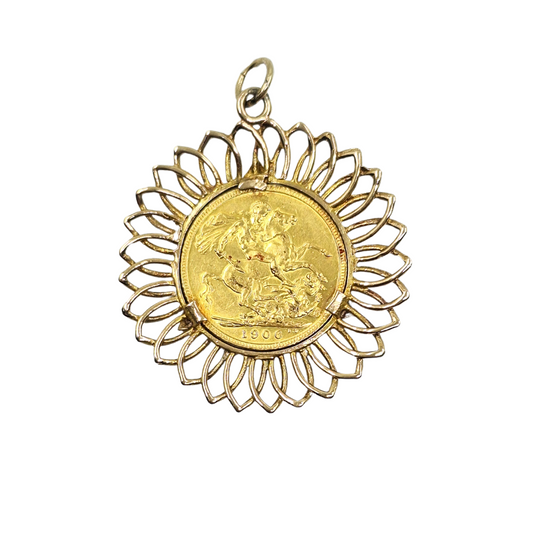 9ct/22ct Yellow Gold Full Sovereign Pendant 1906