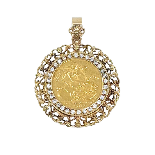 9ct Yellow Gold Double Sovereign Mount Pendant 1887