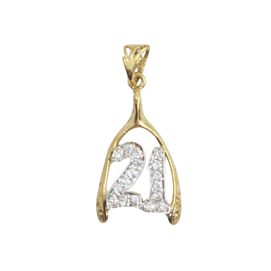 9ct Yellow Gold Cubic Zirconia 21 Wishbone Pendant