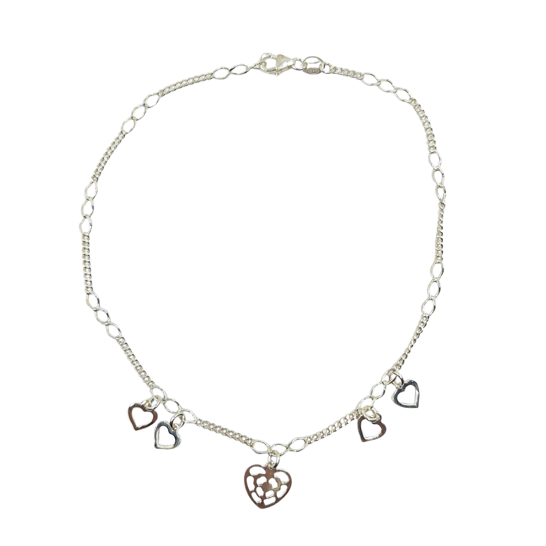 Silver Heart Anklet 10"