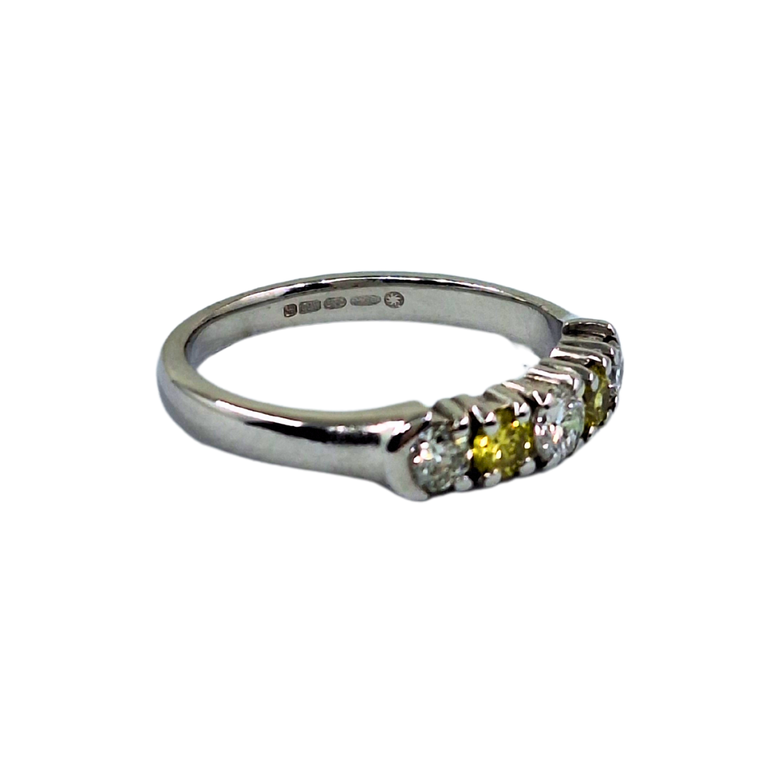 18ct White Gold Yellow and White Diamond 5 Stone Half Eternity Ring