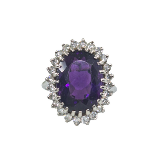 18ct White Gold Amethyst & Diamond Cluster Ring