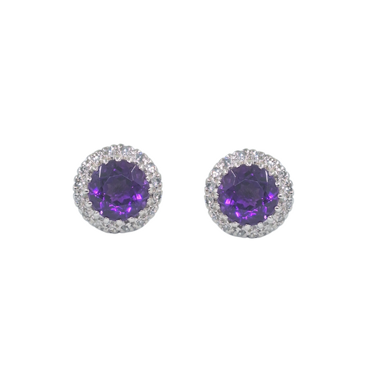 18ct White Gold Amethyst & Diamond Cluster Studs