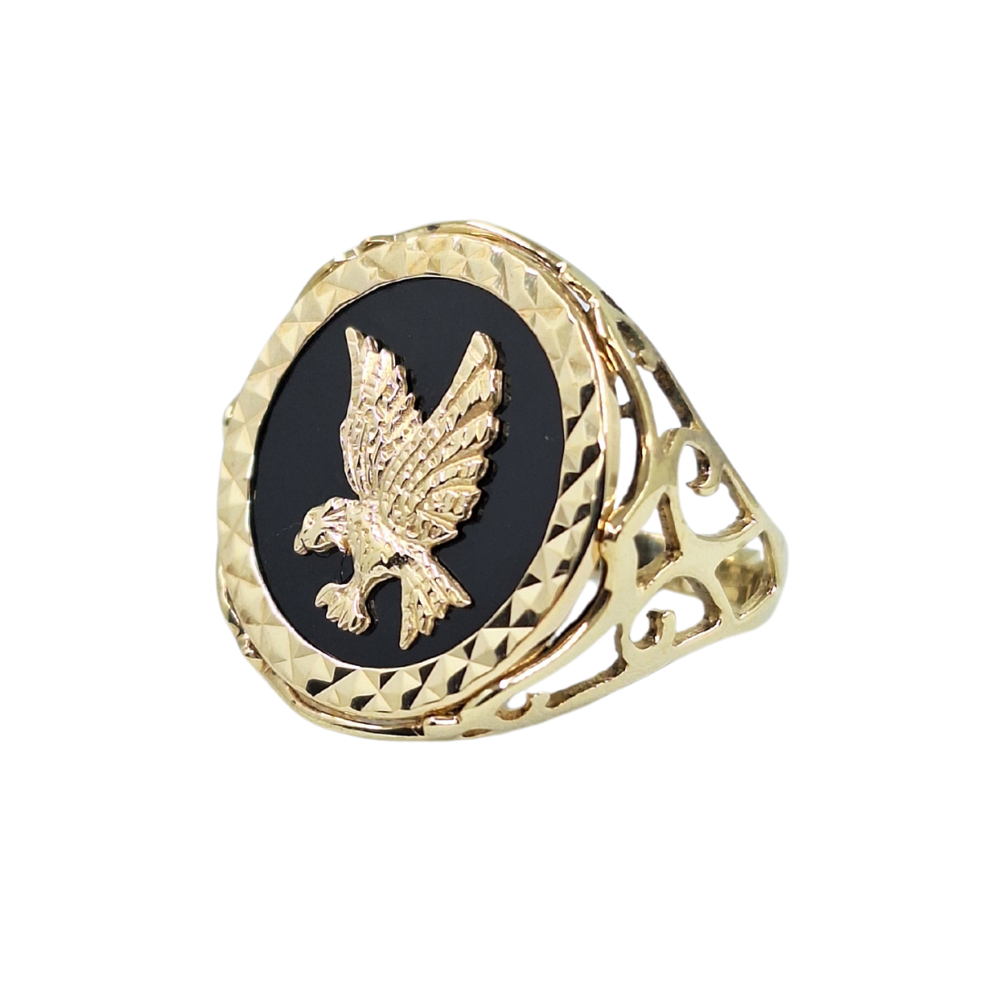 9ct Yellow Gold Onyx Eagle Ring