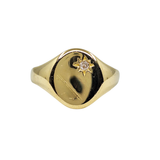 18ct Yellow Gold Diamond Signet Ring