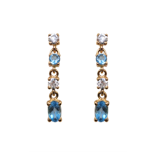 9ct Yellow Gold Blue Topaz & Cubic Zirconia Drop Earrings