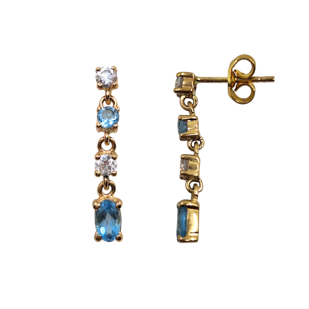 9ct Yellow Gold Blue Topaz & Cubic Zirconia Drop Earrings