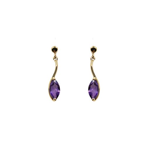 9ct Yellow Gold Amethyst Drop Earrings