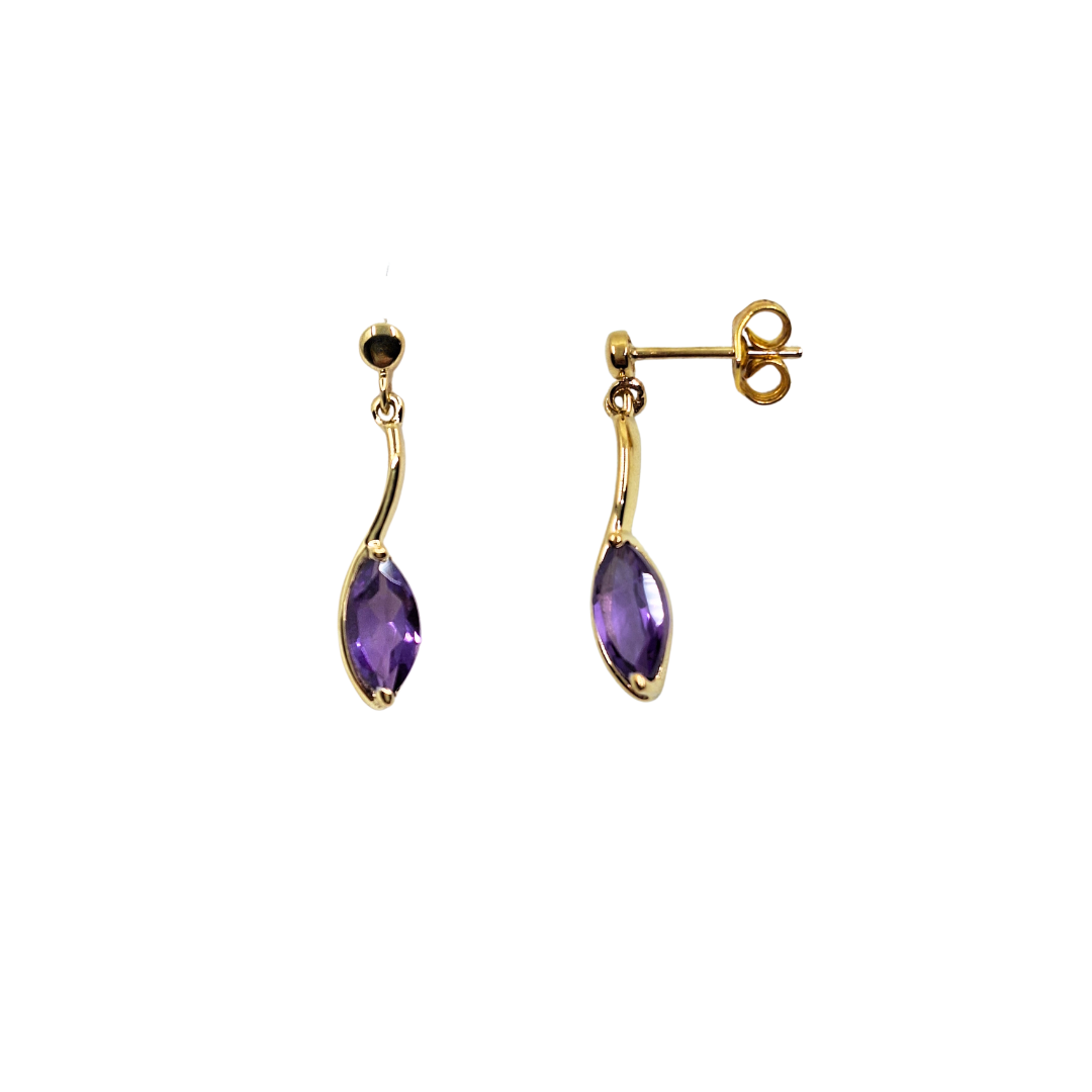 9ct Yellow Gold Amethyst Drop Earrings