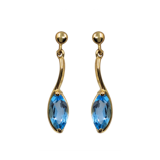 9ct Yellow Gold Blue Topaz Drop Earrings