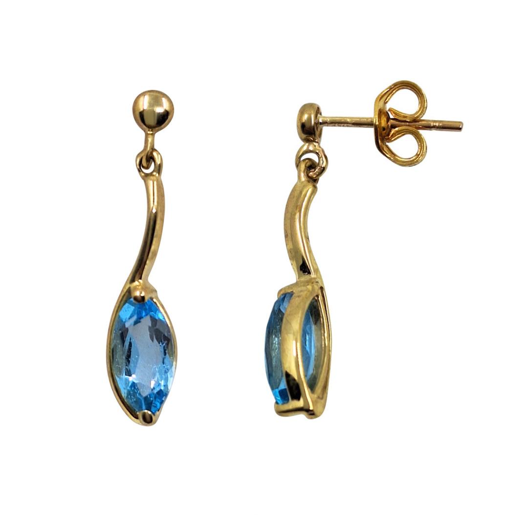 9ct Yellow Gold Blue Topaz Drop Earrings