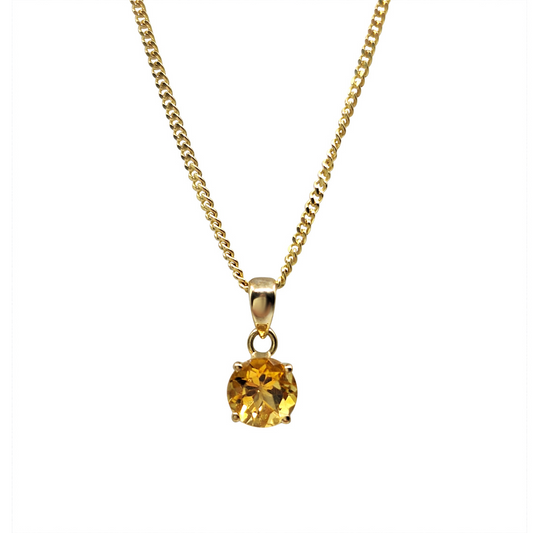 9ct Yellow Gold Round Citrine Pendant & Chain