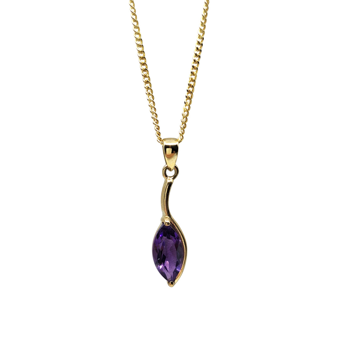 9ct Yellow Gold Amethyst Pendant & Chain