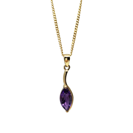 9ct Yellow Gold Amethyst Pendant & Chain