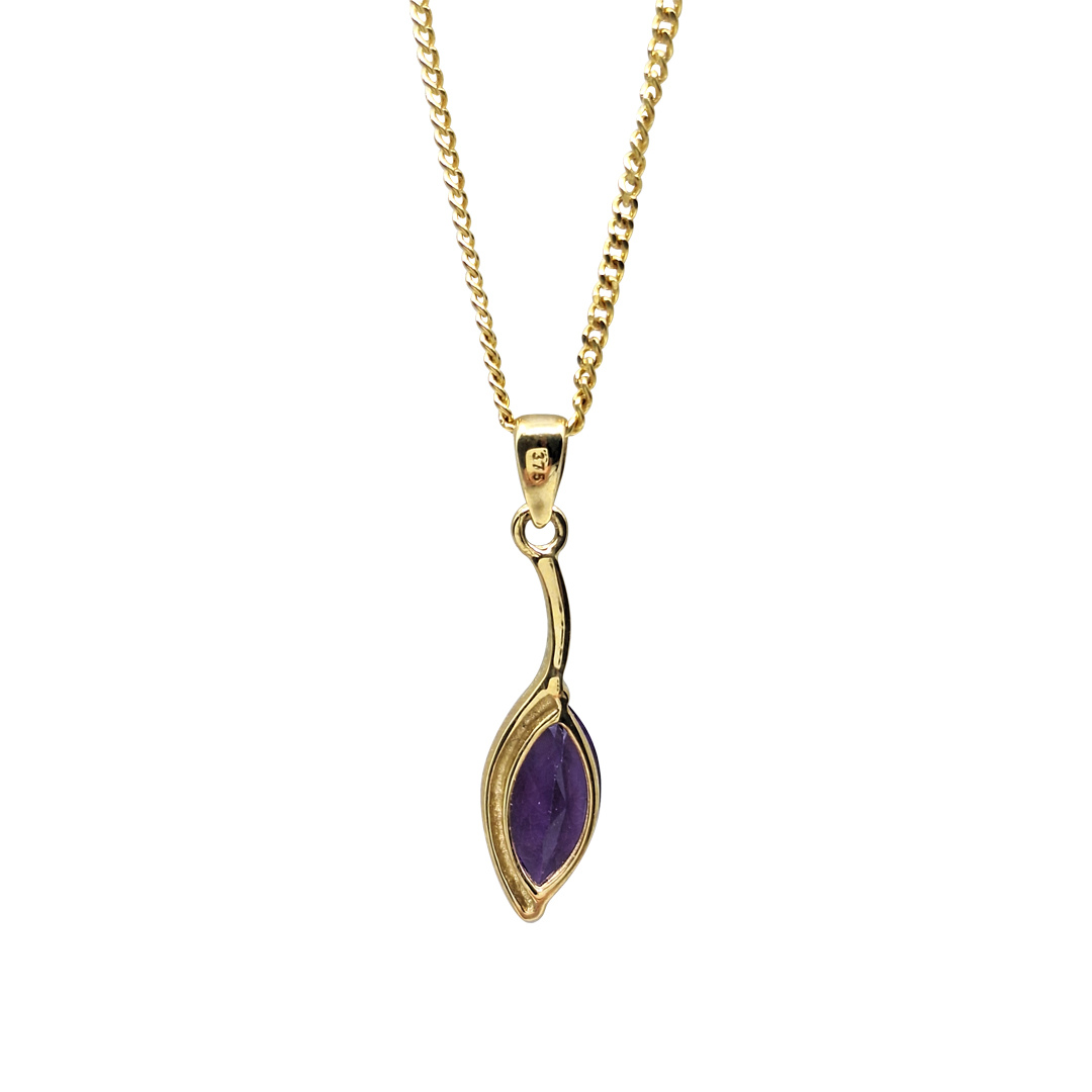 9ct Yellow Gold Amethyst Pendant & Chain