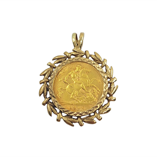 9ct Yellow Gold Half Sovereign Pendant 1906