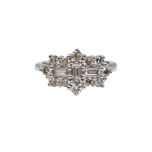 9ct White Gold Baguette & Round Diamond Cluster Ring 1ct