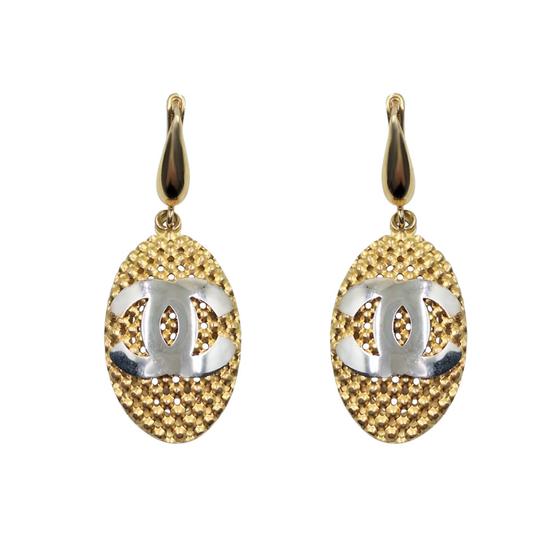 14ct 2 Colour Gold Chanel Style Drop Earrings