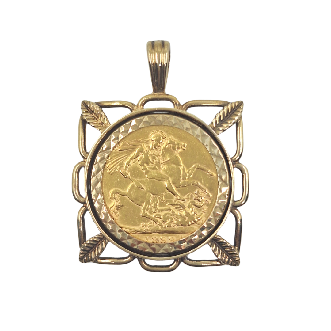 9ct Yellow Gold Full Sovereign Coin Pendant 1899