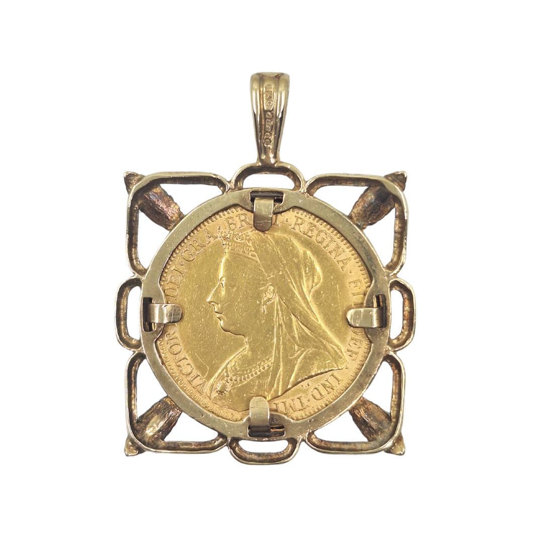 9ct Yellow Gold Full Sovereign Coin Pendant 1899