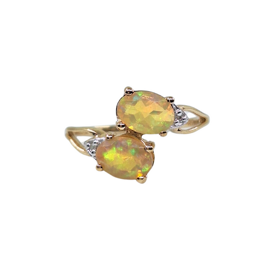 9ct Yellow Gold Opal 2 Stone Ring