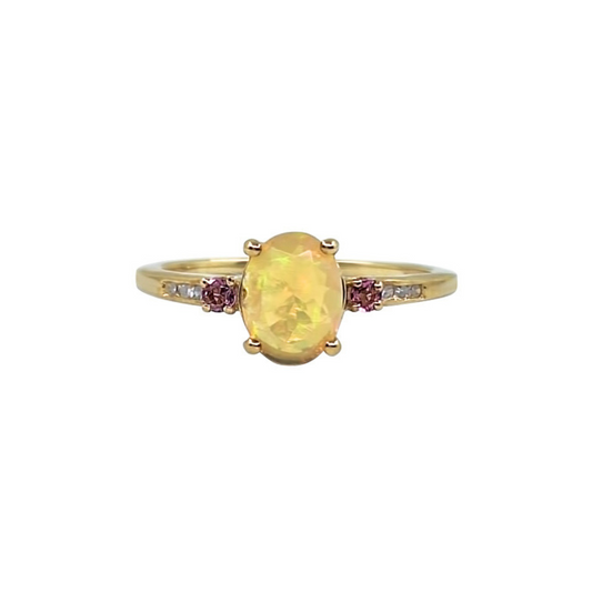 9ct Yellow Gold Opal & Garnet Ring