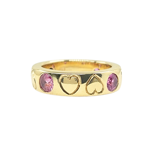9ct Yellow Gold Pink Stone Band Ring
