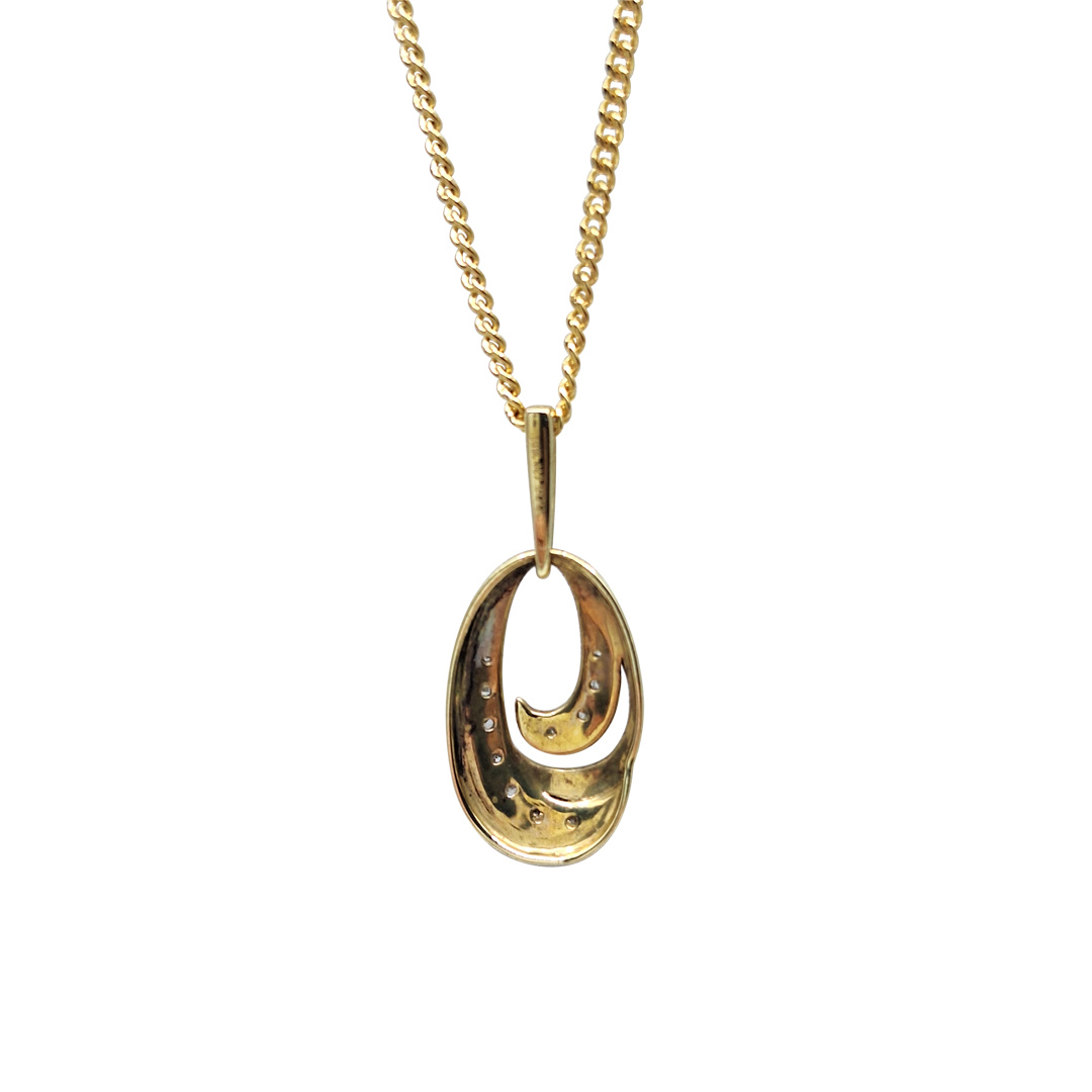 9ct Yellow Gold Diamond Oval Swirl Design Pendant & Chain