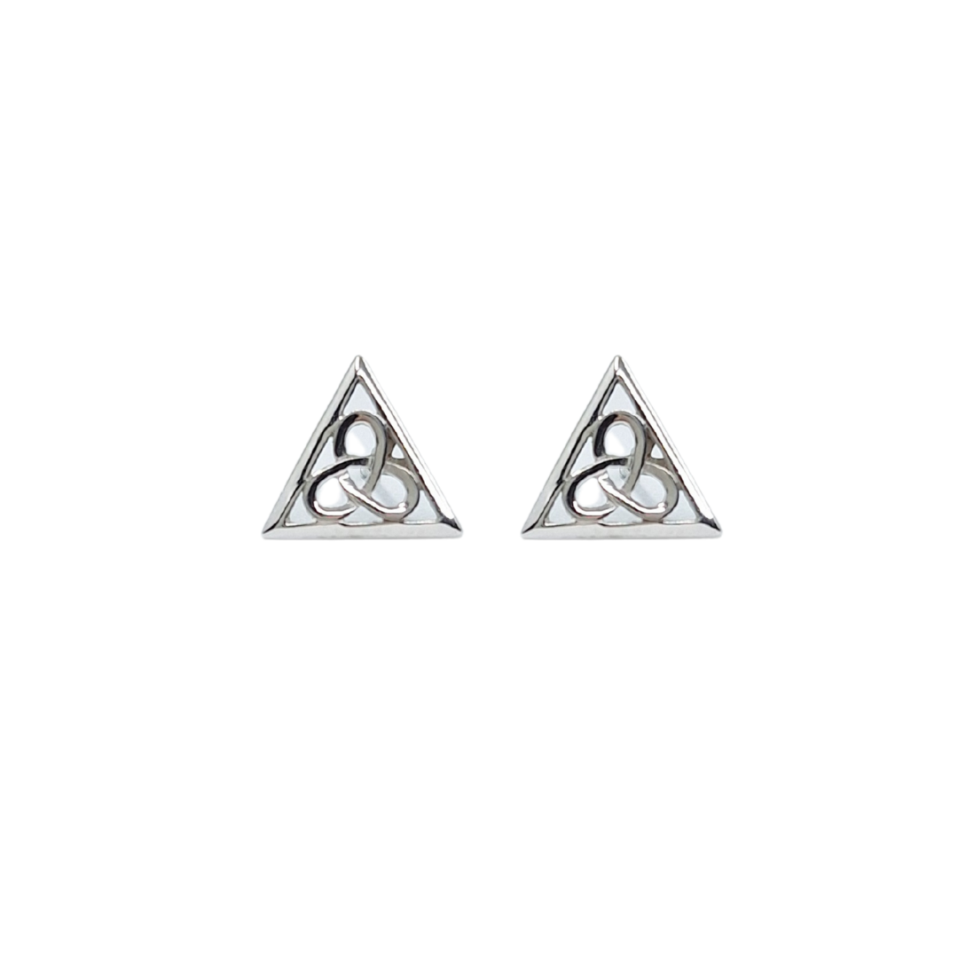 9ct White Gold Celtic Knot Triangular Stud Earrings