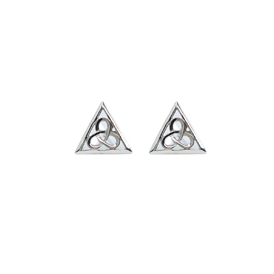 9ct White Gold Celtic Knot Triangular Stud Earrings