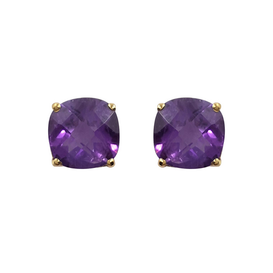 9ct Yellow Gold Amethyst Stud Earrings