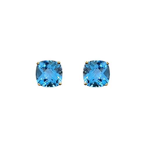 9ct Yellow Gold Blue Topaz Stud Earrings