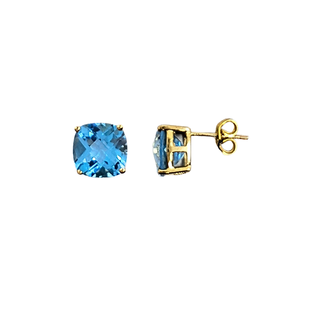 9ct Yellow Gold Blue Topaz Stud Earrings