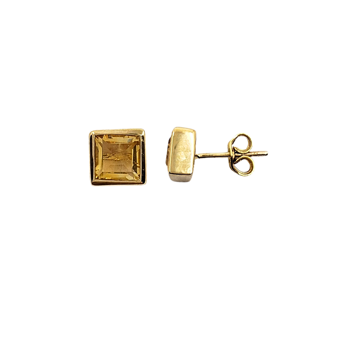 9ct Yellow Gold Square Citrine Studs