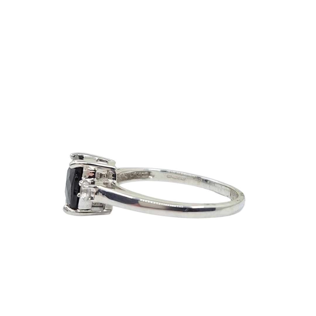 9ct White Gold Black Spinel & Cubic Zirconia 3 Stone Ring