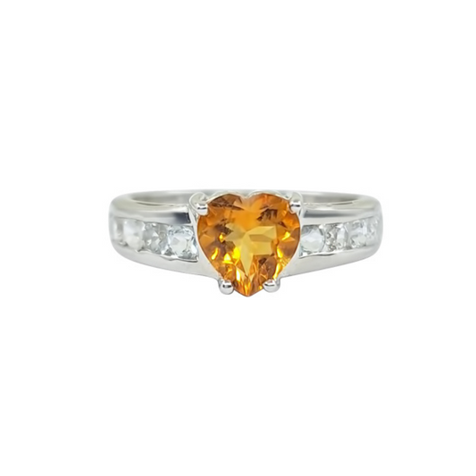 9ct White Gold Yellow Topaz Heart Ring