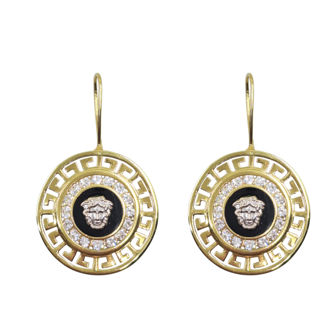 14ct Yellow Gold Cubic Zirconia Versace Style Drop Earrings