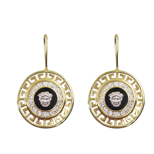 14ct Yellow Gold Cubic Zirconia Versace Style Drop Earrings