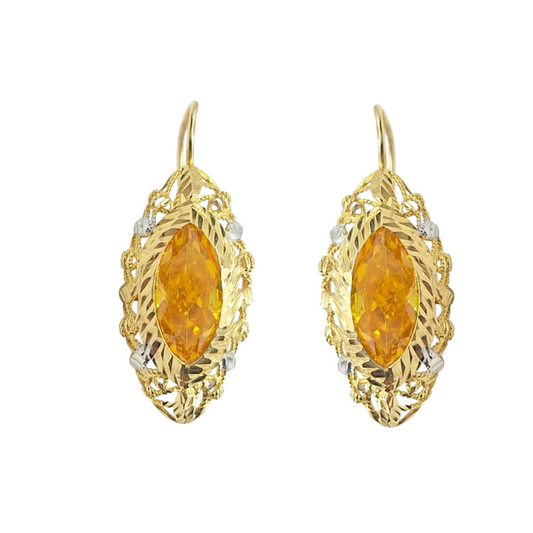 14ct Yellow Gold Yellow Cubic Zirconia Drop Earrings