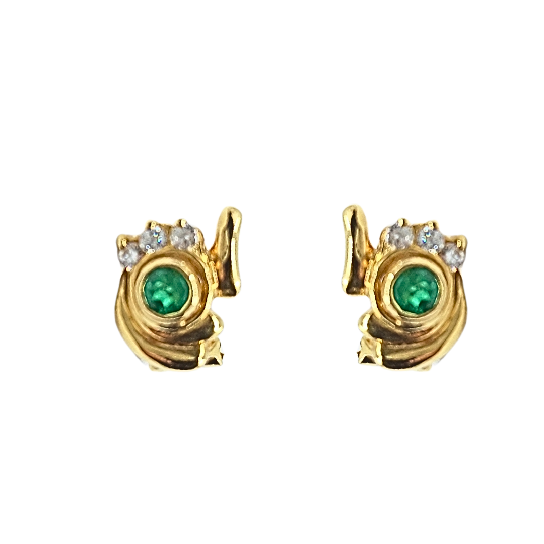14ct Yellow Gold Green & White Cubic Zirconia Earrings