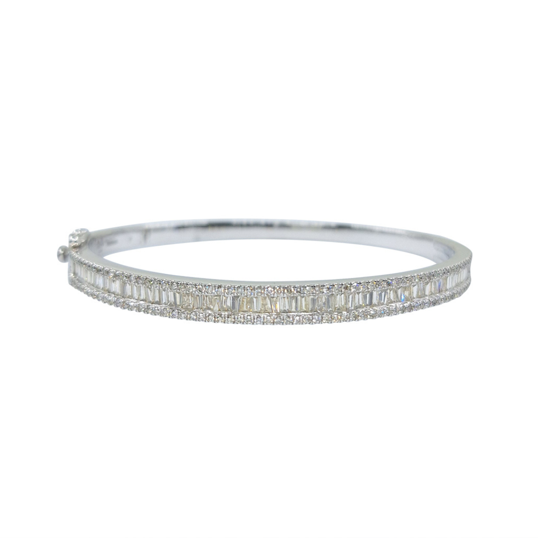 9ct White Gold Baguette and Round Diamond Bangle 2.4ct