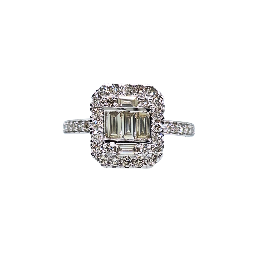 9ct White Gold Baguette & Round Diamond Cluster Ring 1ct
