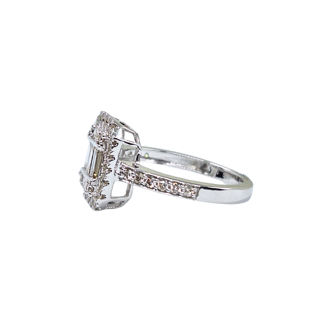 9ct White Gold Baguette & Round Diamond Cluster Ring 1ct