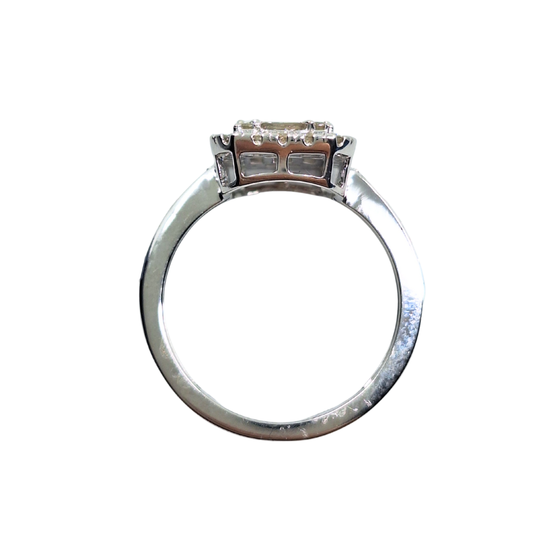9ct White Gold Baguette & Round Diamond Cluster Ring 1ct