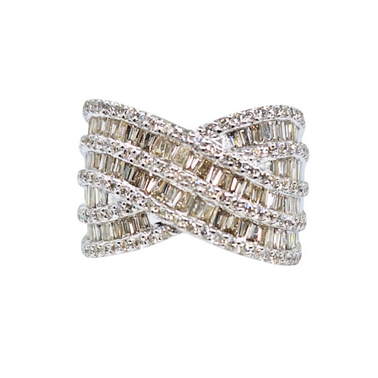 9ct White Gold Baguette & Round Diamond Band Ring 2.1ct