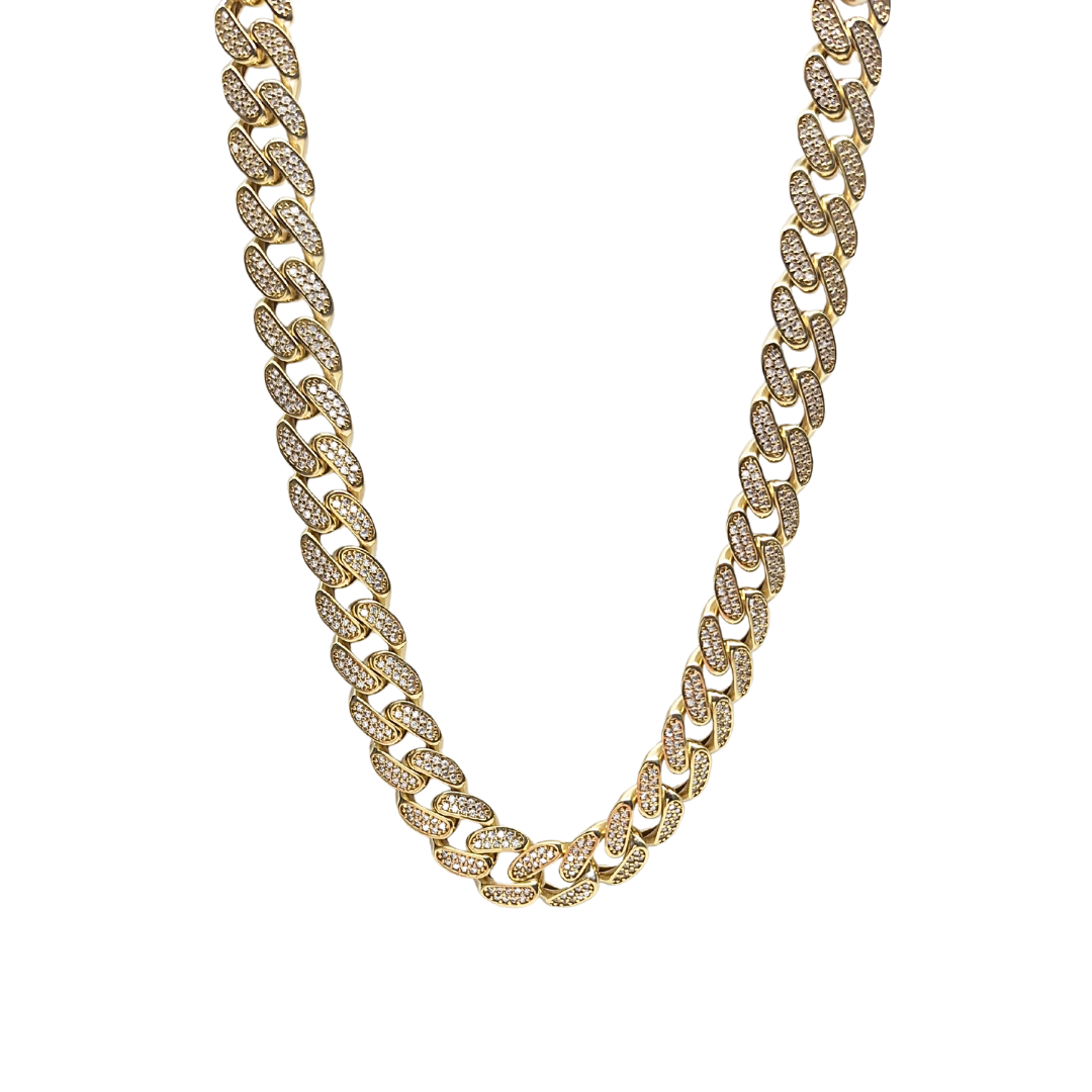9ct Yellow Gold Cubic Zirconia Cuban Curb Chain 30"