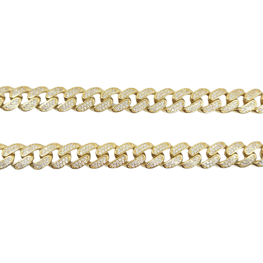 9ct Yellow Gold Cubic Zirconia Cuban Curb Chain 30"