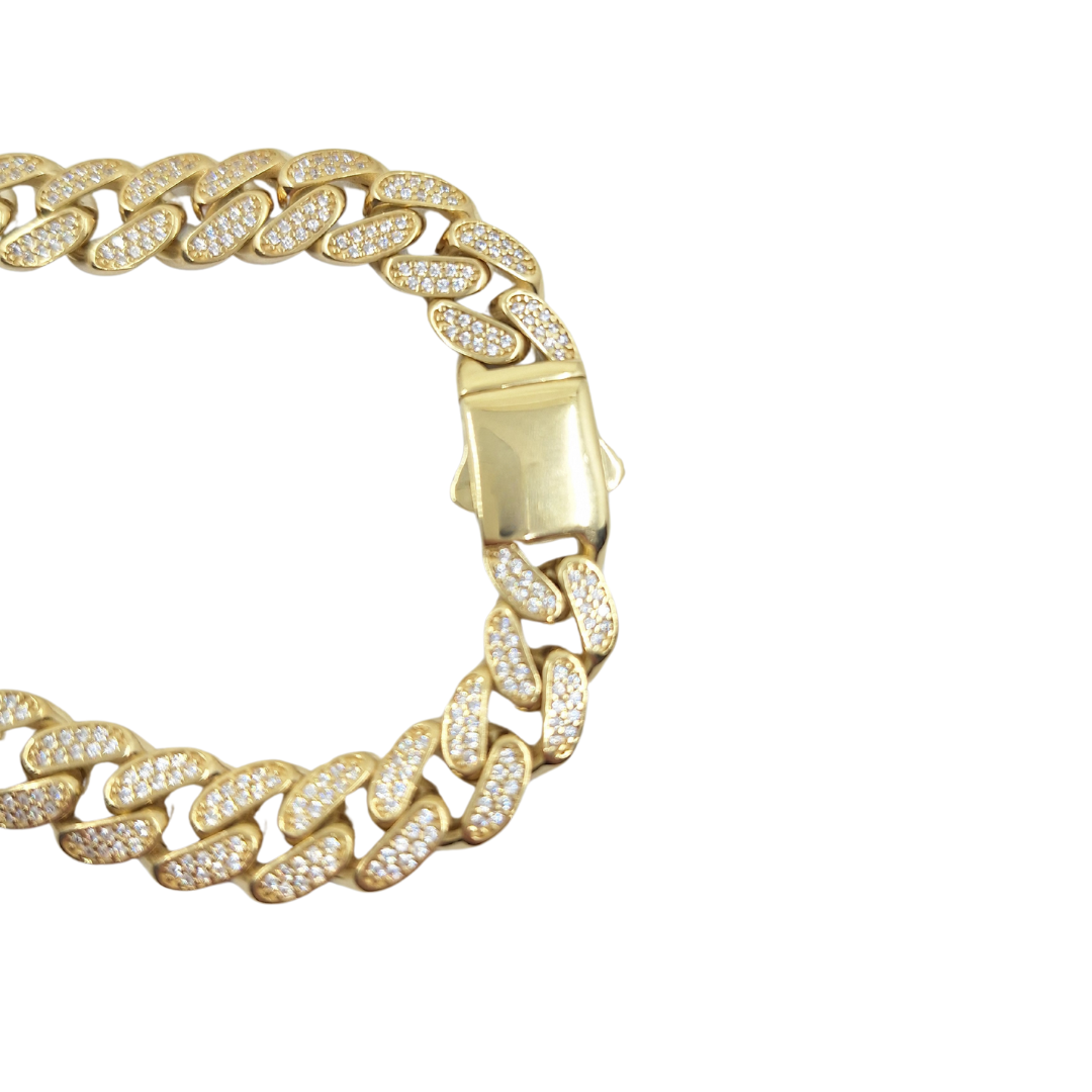 9ct Yellow Gold Cubic Zirconia Cuban Curb Chain 30"