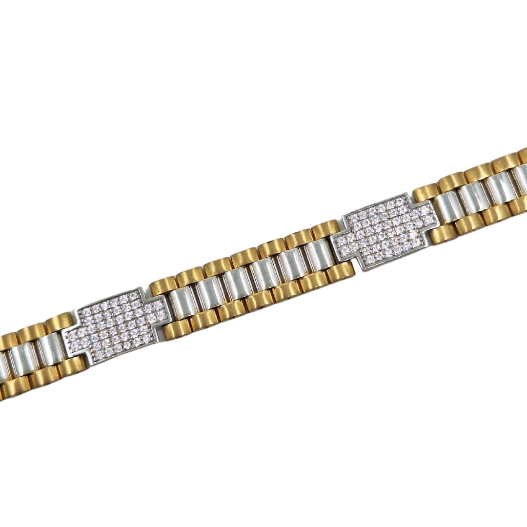 9ct Yellow And White Gold Cubic Zirconia Rolex Style Bracelet