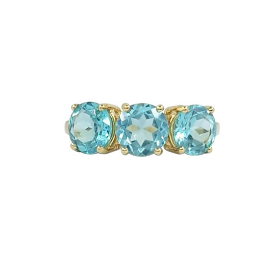 9ct Yellow Gold Blue 3 Stone Ring